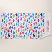 海の子供の下の虹の水彩画の魚 ビーチタオル (正面)