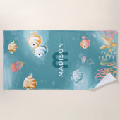 海の子供の名前の下にかわいい ビーチタオル (正面)