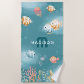 海の子供の名前の下にかわいい ビーチタオル (正面)