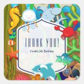 海の子供の誕生日党の好意の下のおもしろい スクエアシール (正面)