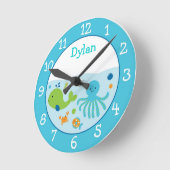 海の子供部屋の下の青 ラウンド壁時計 (傾斜)