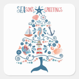 海の季節のクリスマスツリーへの挨 スクエアシール