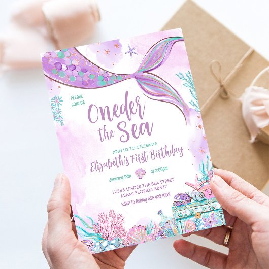 海の小さな人魚の最初の1歳の誕生日 招待状