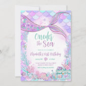 海の小さな人魚の最初の1歳の誕生日 招待状 (正面)