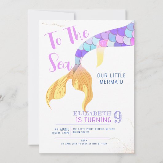 海の小さな人魚の誕生日パーティーに 招待状 (正面)