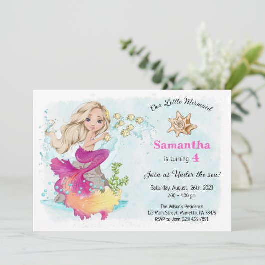 海の小さな人魚の誕生日パーティーInvitaの下 招待状 (スタンド正面)