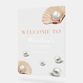 海の小さな真珠の下で海の赤ちゃんシャワー歓迎 アクリルサイン (傾斜)