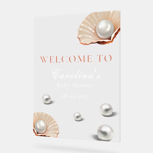 海の小さな真珠の下で海の赤ちゃんシャワー歓迎 アクリルサイン (傾斜)