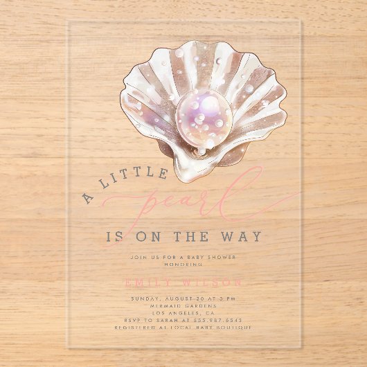 海の小さな真珠の海の赤ちゃんシャワー アクリル招待状 (正面)
