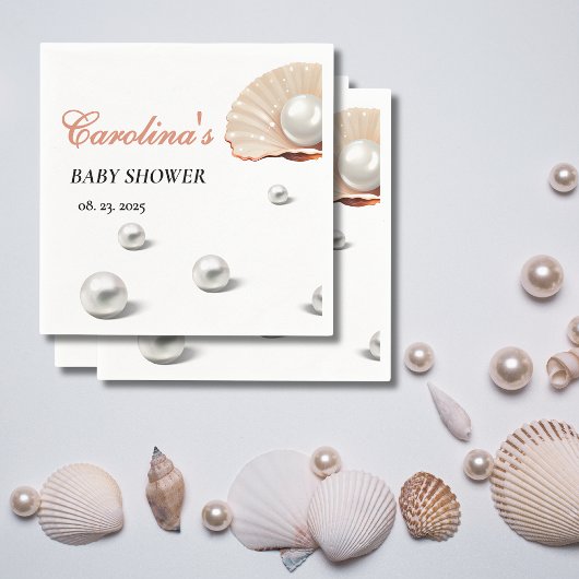 海の小さな真珠の海の赤ちゃんシャワー スタンダードカクテルナプキン