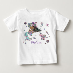 海の少女の下の可愛いアフリカの黒い人魚 ベビーTシャツ