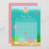 海の少女の下の可愛い人魚の赤ちゃんシャワービンゴ 招待状 (正面/裏面)
