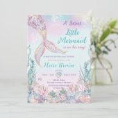海の少女の下の小さな人魚の赤ちゃんシャワー 招待状 (スタンド正面)