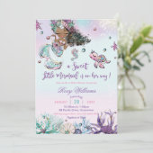 海の少女の下の暗い肌の人魚の赤ちゃんシャワー 招待状 (スタンド正面)