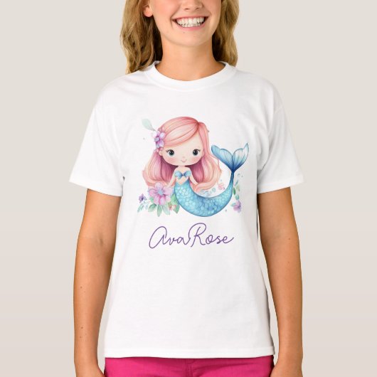 海の少女の人魚の下にかわいいパーソナライズされた Tシャツ (正面)