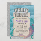 海の少女の誕生日パーティーの下の人魚 招待状 (正面/裏面)
