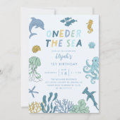 海の少年1歳の誕生日パーティー 招待状 (正面)