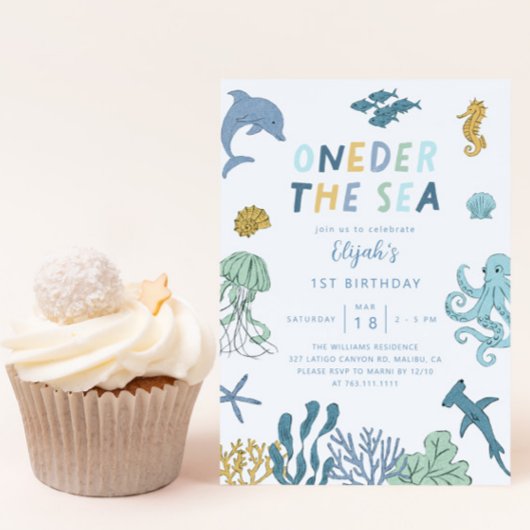 海の少年1歳の誕生日パーティー 招待状
