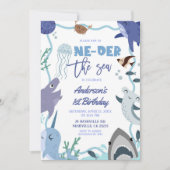 海の少年 動物 オンデアザシー 誕生日招待状 招待状 (正面)