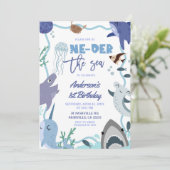 海の少年 動物 オンデアザシー 誕生日招待状 招待状 (スタンド正面)