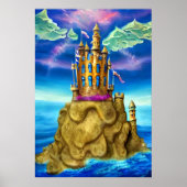 海の岩の上の城 | AIアートポスター ポスター (正面)