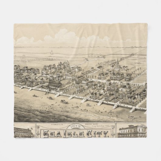 海の島都市NJ (1885年)のヴィンテージの絵解き地図 フリースブランケット (正面(横))