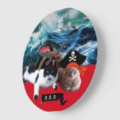 海の嵐の中の海賊猫や船航海の。 ラージ壁時計 (傾斜)