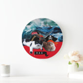 海の嵐の中の海賊猫や船航海の。 ラージ壁時計 (ホーム)