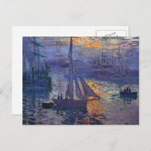 海の帆船のボート絵画アートでのモネの日の出 ポストカード (正面/裏面)