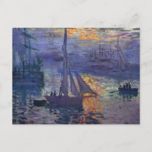 海の帆船のボート絵画アートでのモネの日の出 ポストカード