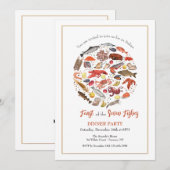 海の幸満載のディナー・パーティーへのご招待 招待状 (正面/裏面)