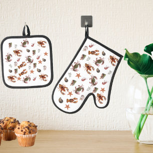 海の幸 殻のカニ エビ カニ ビーチハウス 鍋つかみ&鍋敷きセット