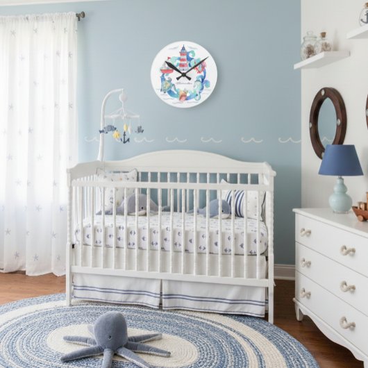 海の幼稚園の動物 ボートと灯台 ラウンド壁時計