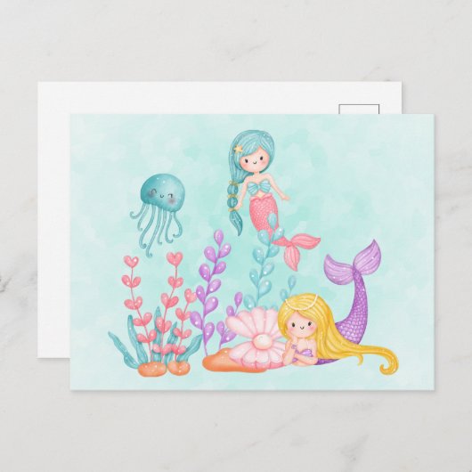 海の底のかわいい人魚 ポストカード (正面/裏面)