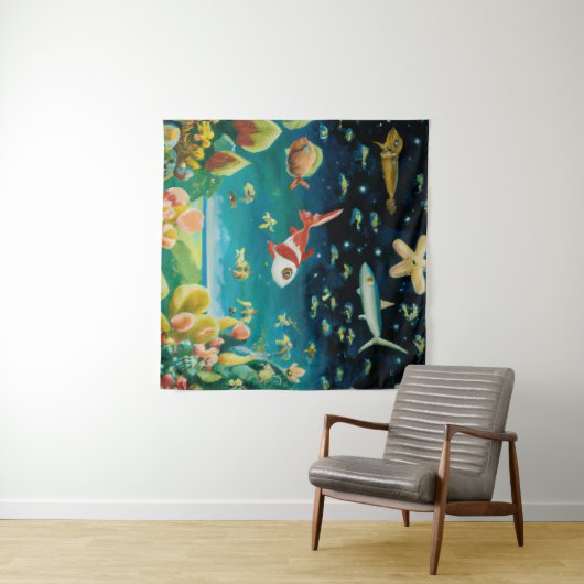 海の底海で色の魚のサンゴが満ちている タペストリー (インサイチュ(横))