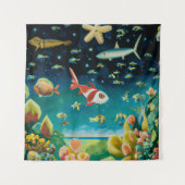 海の底海で色の魚のサンゴが満ちている タペストリー (正面)