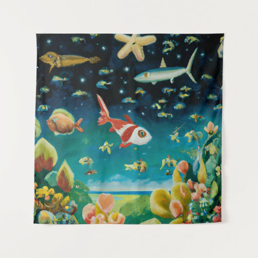 海の底海で色の魚のサンゴが満ちている タペストリー (正面)