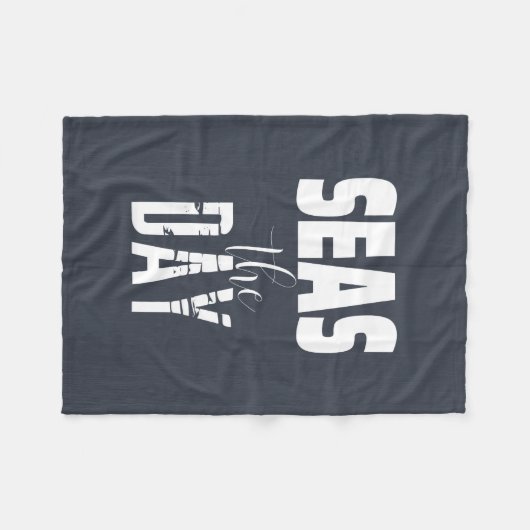 海の引用文"海の日"タイプはっきりしたホワイトオングレー フリースブランケット (正面(横))