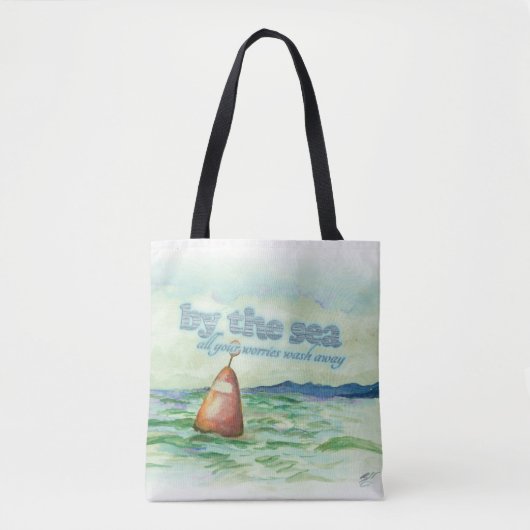 海の心配によってウォッシュウォーターカラーアートトートバッグ トートバッグ (正面)