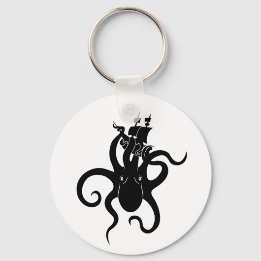 海の怪物、ブルーとブラッククラーケンと船 キーホルダー (正面)