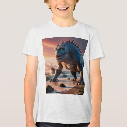 海の怪獣Tシャツバイ子供へフアン・カバナ トライブレンドＴシャツ (正面)