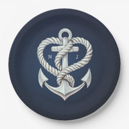 海の恋のロープアンカー沿岸海軍結婚 ペーパープレート