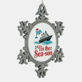 海の息子のクルージングファミリーおもしろいマッチング スノーフレークピューターオーナメント (左)