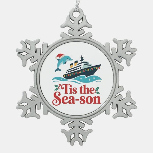 海の息子のクルージングファミリーおもしろいマッチング スノーフレークピューターオーナメント (正面)