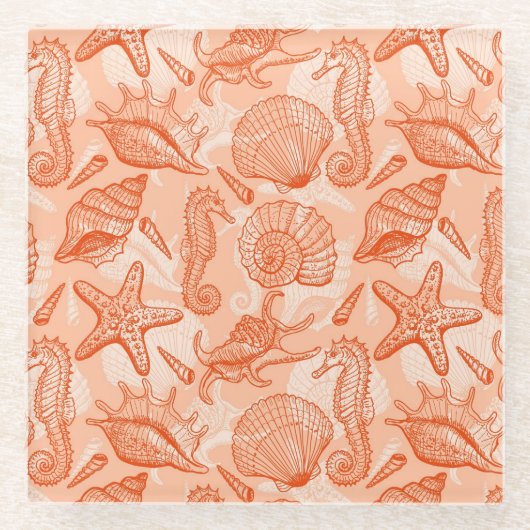 海の手描きのパターン ガラスコースター (正面)