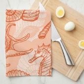 海の手描きのパターン キッチンタオル (四つ折り)