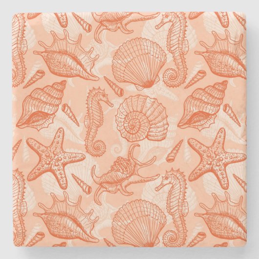 海の手描きのパターン ストーンコースター (正面)