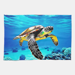 海の抱擁：ウミガメの旅 キッチンタオル