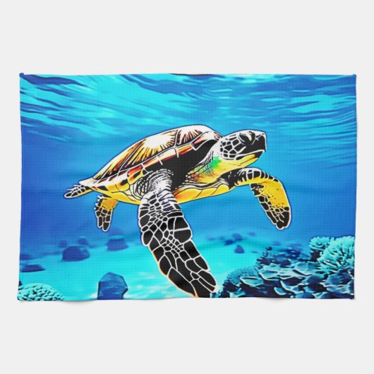 海の抱擁：ウミガメの旅 キッチンタオル (横)