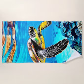 海の抱擁:ウミガメの旅 ビーチタオル (正面)